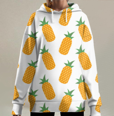 Цветная иллюстрация ананасы , фрукты, Hoodie Long Oversize 3D