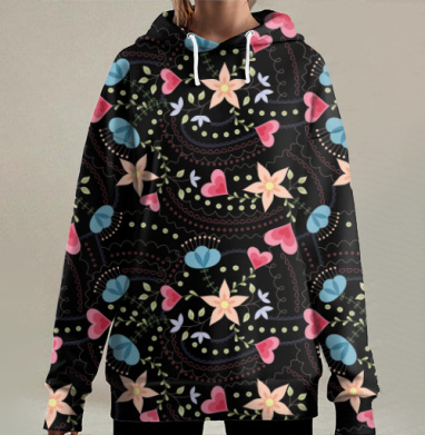 Цветочно-сердечная фантазия, Hoodie Long Oversize 3D