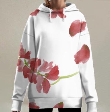 Розовый гиацинт в нежном круге цветов акварель, Hoodie Long Oversize 3D