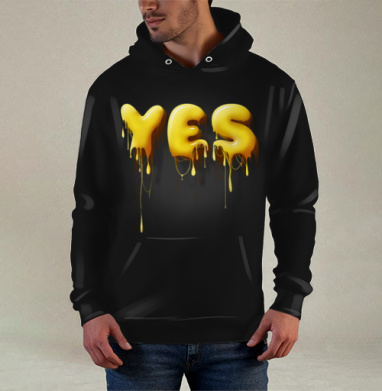Объемные желтые капающие буквы да Yes, Худи / Мужская / С карманом / 3D