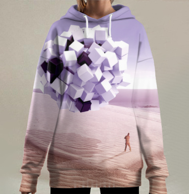 Гигантский шар кубов над пустыней человеком Dimensions, Hoodie Long Oversize 3D