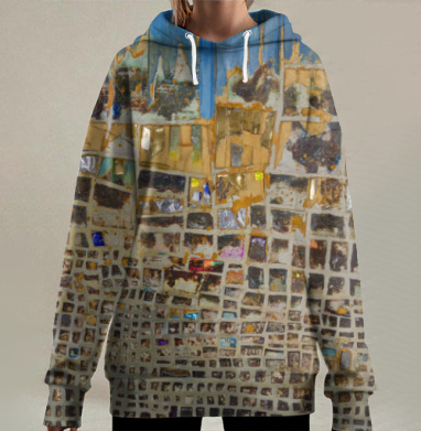 Абстрактная мозаика городского калейдоскопа, Hoodie Long Oversize 3D