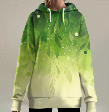 Спускающаяся зелёная листва природа покой красота, Hoodie Long Oversize 3D