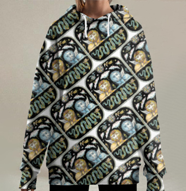 Гармония дня и ночи лев солнце луна магия, Hoodie Long Oversize 3D