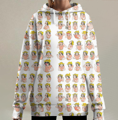 Девочка и рыбка, Hoodie Long Oversize 3D
