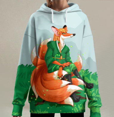 Девятихвостая лиса кумихо, Hoodie Long Oversize 3D