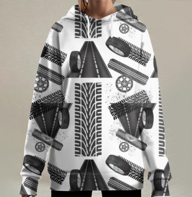 Колесо судьбы катится по дороге жизни к неизведанным горизонтам, Hoodie Long Oversize 3D