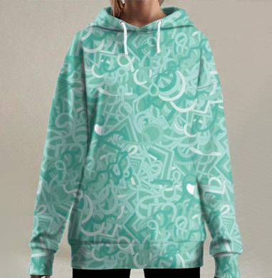 Дудл мятного цвета, Hoodie Long Oversize 3D