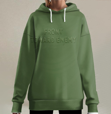 Передняя часть к врагу надпись военная зелёная, Hoodie Long Oversize 3D