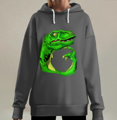 Задумчивая зеленая ящерица философ курсирует азарт глубоко, Hoodie Long Oversize 3D