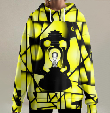 Фонарь с лампочкой, Hoodie Long Oversize 3D