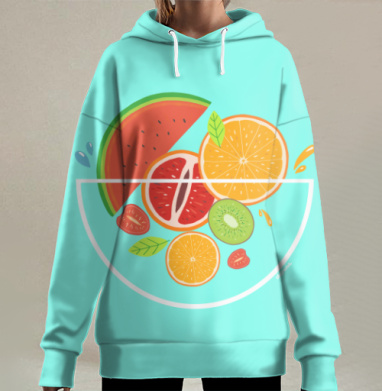 Фруктовая смесь с арбузом апельсином киви, Hoodie Long Oversize 3D