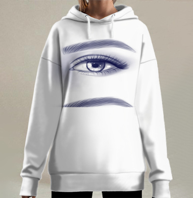 Женский глубокий взгляд в монохромном стиле синего, Hoodie Long Oversize 3D