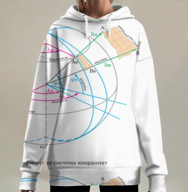 Географическая система широты и долготы на сфере координат, Hoodie Long Oversize 3D