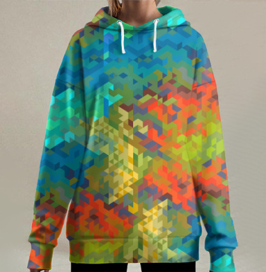 Геометрические весенние цвета, Hoodie Long Oversize 3D