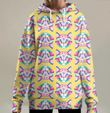 Геометричный кот текстура, Hoodie Long Oversize 3D
