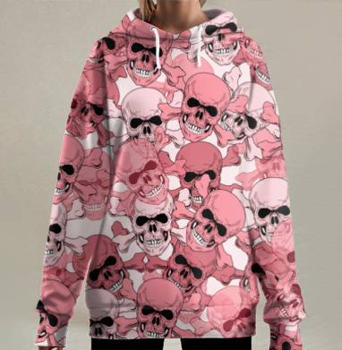 Множество розовых черепов повторяющийся узор для одежды, Hoodie Long Oversize 3D