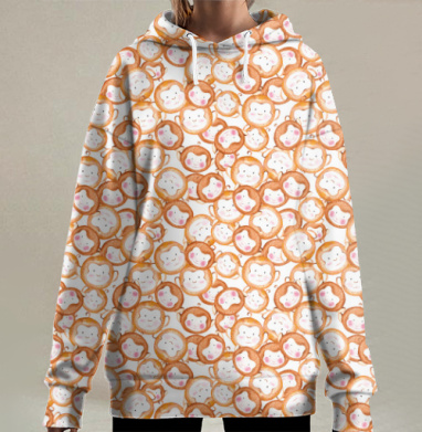 Головы обезьянок, Hoodie Long Oversize 3D