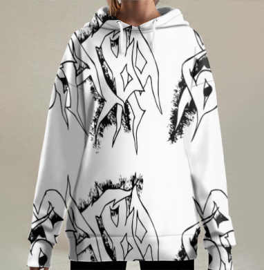 Черно-белое граффити Братва стиль уличной культуры, Hoodie Long Oversize 3D