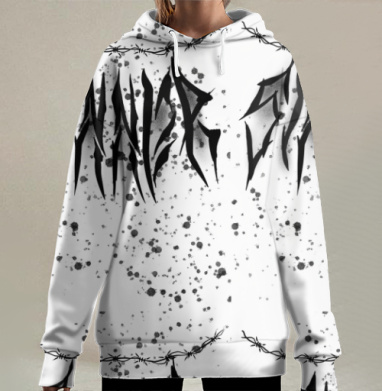Черно белое напряженное лето в стиле татуировки, Hoodie Long Oversize 3D