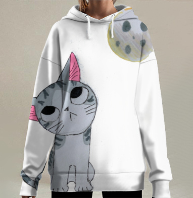 Грустный маленький котик с большим печеньем хочу купить, Hoodie Long Oversize 3D