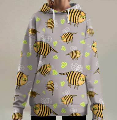 Комичный кот в образе с ароматом и шуткой я зиззинг, Hoodie Long Oversize 3D
