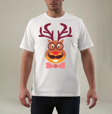 Hipster Deer / Олень-хипстер, Футболка мужская REGULAR белая