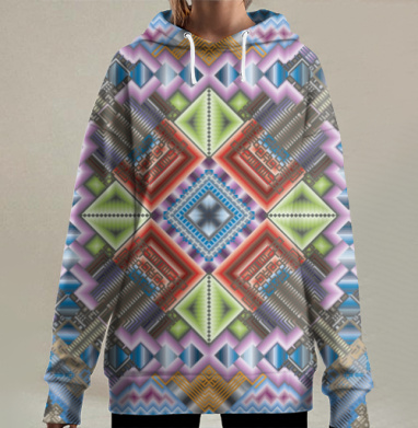 Сложная симметричная цифровая абстракция с геометрией узоров, Hoodie Long Oversize 3D