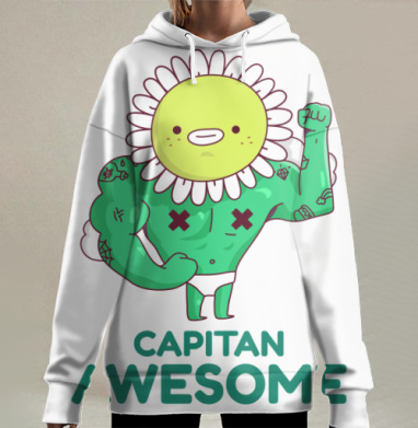 Сильный капитан с головой цветка в зеленых тонах капитан awesome, Hoodie Long Oversize 3D