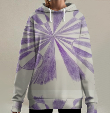 Фиолетовые лучи энергии в абстрактном расширении пространства, Hoodie Long Oversize 3D