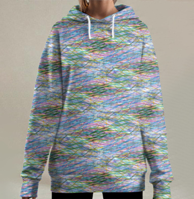 Каракули цветными карандашами, Hoodie Long Oversize 3D