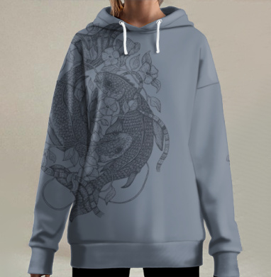 Карпы темный графит, Hoodie Long Oversize 3D