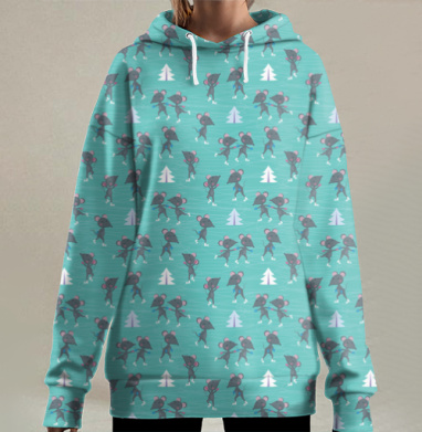 Забавные серые мыши катаются на коньках зима лед совет, Hoodie Long Oversize 3D