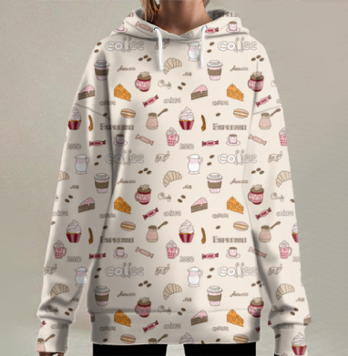 Кофе с круасаном, Hoodie Long Oversize 3D