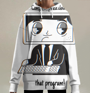 Человек с монитором просит закрыть программу на клавиатуре, Hoodie Long Oversize 3D