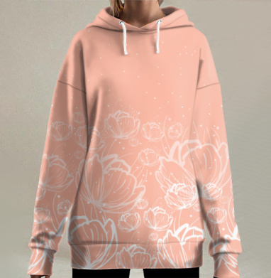 Нежный цветочный узор в пастельных тонах, Hoodie Long Oversize 3D