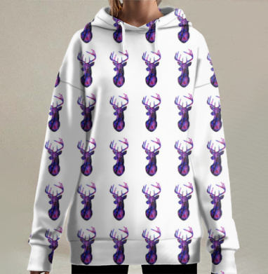 Космический олень на черном фоне, Hoodie Long Oversize 3D
