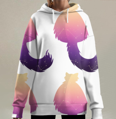 Кошка космос созвездия ночное небо, Hoodie Long Oversize 3D
