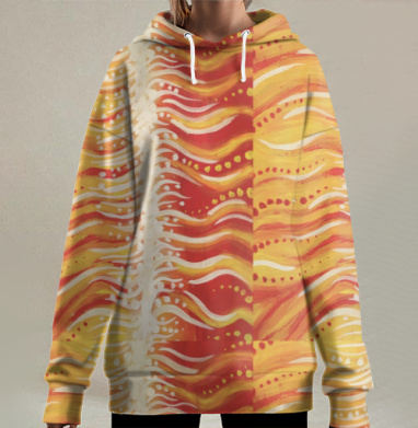 Абстрактное движение энергии красный оранжевый желтый, Hoodie Long Oversize 3D