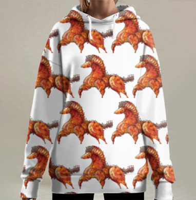 Огненный чесночный конь стойкость мощь движения, Hoodie Long Oversize 3D