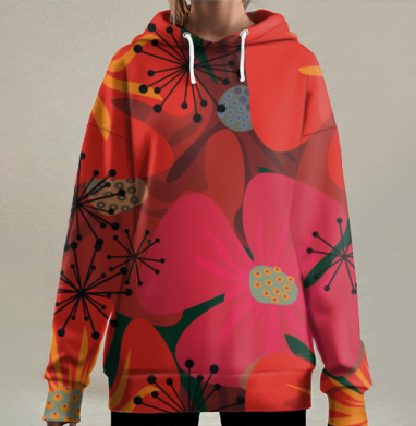 Красные маки, Hoodie Long Oversize 3D