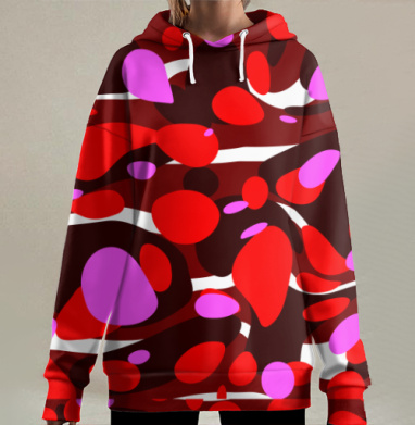 Абстрактные красные розовые пятна в динамике живого цвета, Hoodie Long Oversize 3D