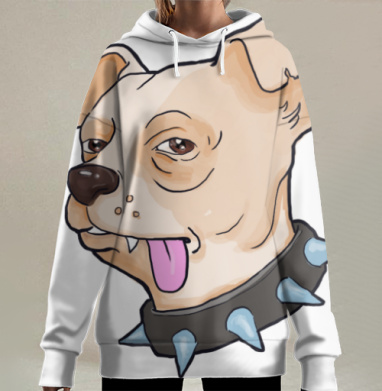Собака с игривым языком и шипами Собака с игривым, Hoodie Long Oversize 3D
