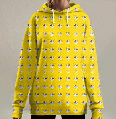 Паттерн с пиксельными птицами на желтом фоне, Hoodie Long Oversize 3D
