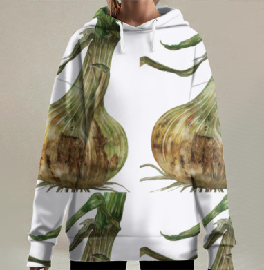 Натуральная луковица с зелёными листьями красота природы жизни, Hoodie Long Oversize 3D