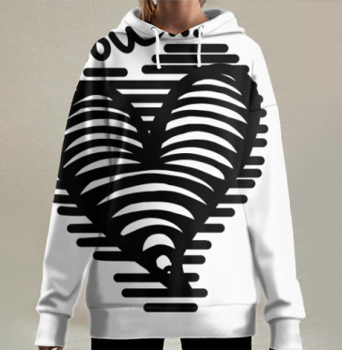 Черное сердце любовь минималистичная графика, Hoodie Long Oversize 3D