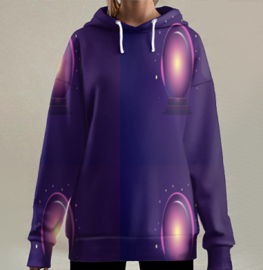 Мистический фиолетовый шар светящийся источник тайн, Hoodie Long Oversize 3D