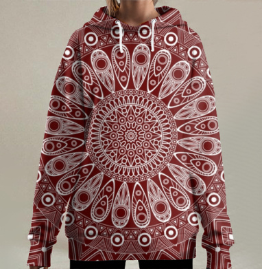 Гармоничная мандала в этническом минимализме, Hoodie Long Oversize 3D