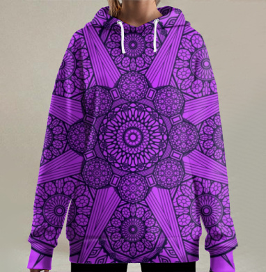 Геометрический мандала-узор для гармонии и релаксации, Hoodie Long Oversize 3D