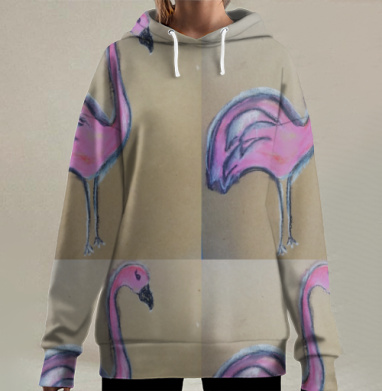 Нежный розовый фламинго на коричневом фоне мановент милая Tiana, Hoodie Long Oversize 3D